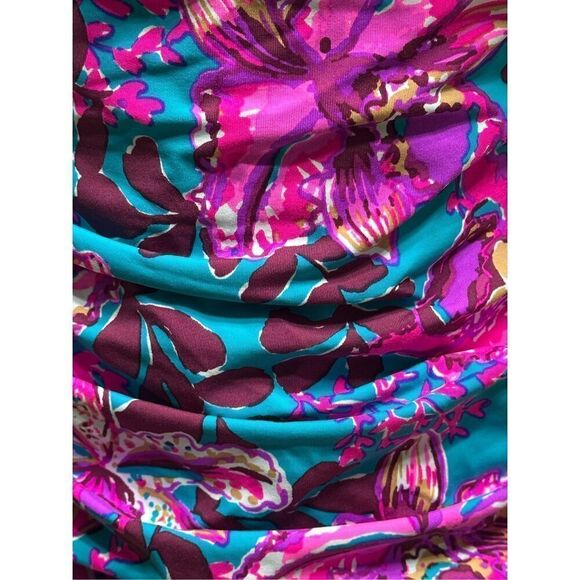 Lily Pulitzer Blue Pink Ruched Tummy Control Swim Top Size 2 - Picture 2 of 11